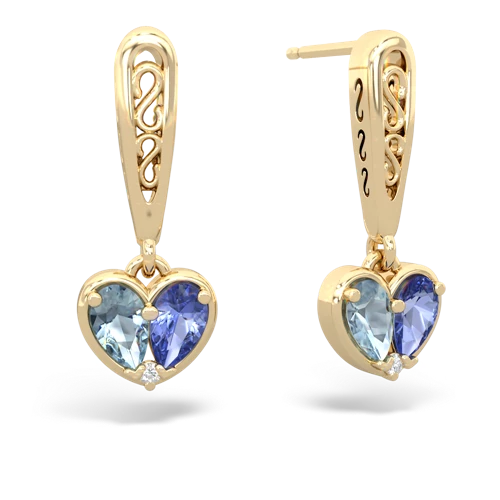 aquamarine-tanzanite filligree earrings