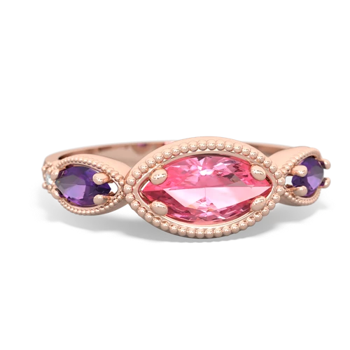 pink sapphire-amethyst milgrain marquise ring