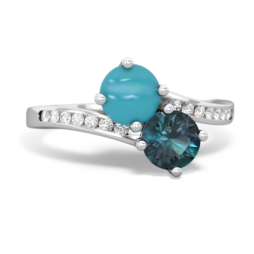 turquoise-alexandrite two stone channel ring