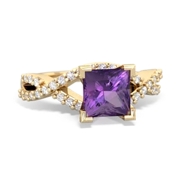 Amethyst Diamond Twist 6Mm Princess Engagment  14K Yellow Gold ring R26406SQ