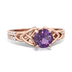 Amethyst Celtic Knot 6Mm Round Engagement 14K Rose Gold ring R26446RD
