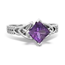 Amethyst Celtic Knot 6Mm Princess Engagement 14K White Gold ring R26446SQ