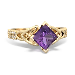 Amethyst Celtic Knot 6Mm Princess Engagement 14K Yellow Gold ring R26446SQ