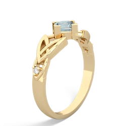 Aquamarine Celtic Knot Princess 14K Yellow Gold ring R3349