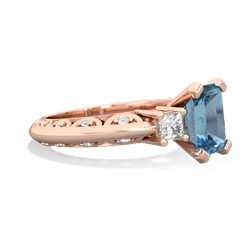 Blue Topaz Art Deco Diamond 8X6 Emerald-Cut Engagement 14K Rose Gold ring R20018EM
