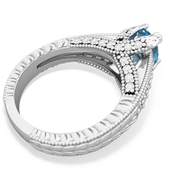 Blue Topaz Antique Style Milgrain Diamond 14K White Gold ring R2028