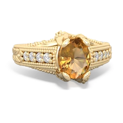 Citrine Antique Style Milgrain Diamond 14K Yellow Gold ring R2028
