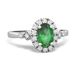 Emerald Antique-Style Halo 14K White Gold ring R5720