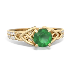 Emerald Celtic Knot 6Mm Round Engagement 14K Yellow Gold ring R26446RD