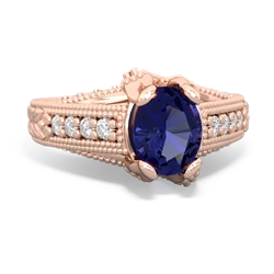 Lab Sapphire Antique Style Milgrain Diamond 14K Rose Gold ring R2028