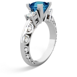 London Topaz Art Deco Diamond Engagement 6Mm Princess 14K White Gold ring R2001