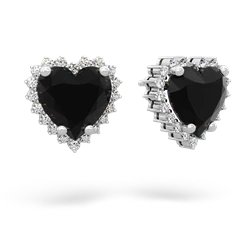 Onyx Sparkling Halo Heart 14K White Gold earrings E0391