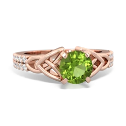 Peridot Celtic Knot 6Mm Round Engagement 14K Rose Gold ring R26446RD