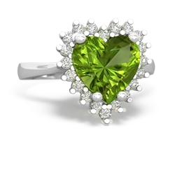 Peridot Sparkling Halo Heart 14K White Gold ring R0391