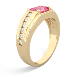 Lab Pink Sapphire Men's Diamond Channel 14K Yellow Gold ring R0500