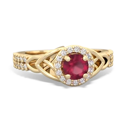 Ruby Celtic Knot Halo 14K Yellow Gold ring R26445RH
