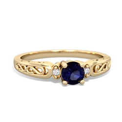 Sapphire Filligree Scroll Round 14K Yellow Gold ring R0829