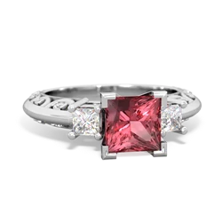 Pink Tourmaline Art Deco Diamond Engagement 6Mm Princess 14K White Gold ring R2001