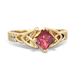 Pink Tourmaline Celtic Knot 5Mm Square Engagement 14K Yellow Gold ring R26445SQ