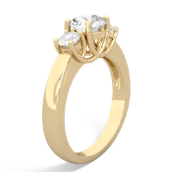 White Topaz Diamond Three Stone Round Trellis 14K Yellow Gold ring R4018