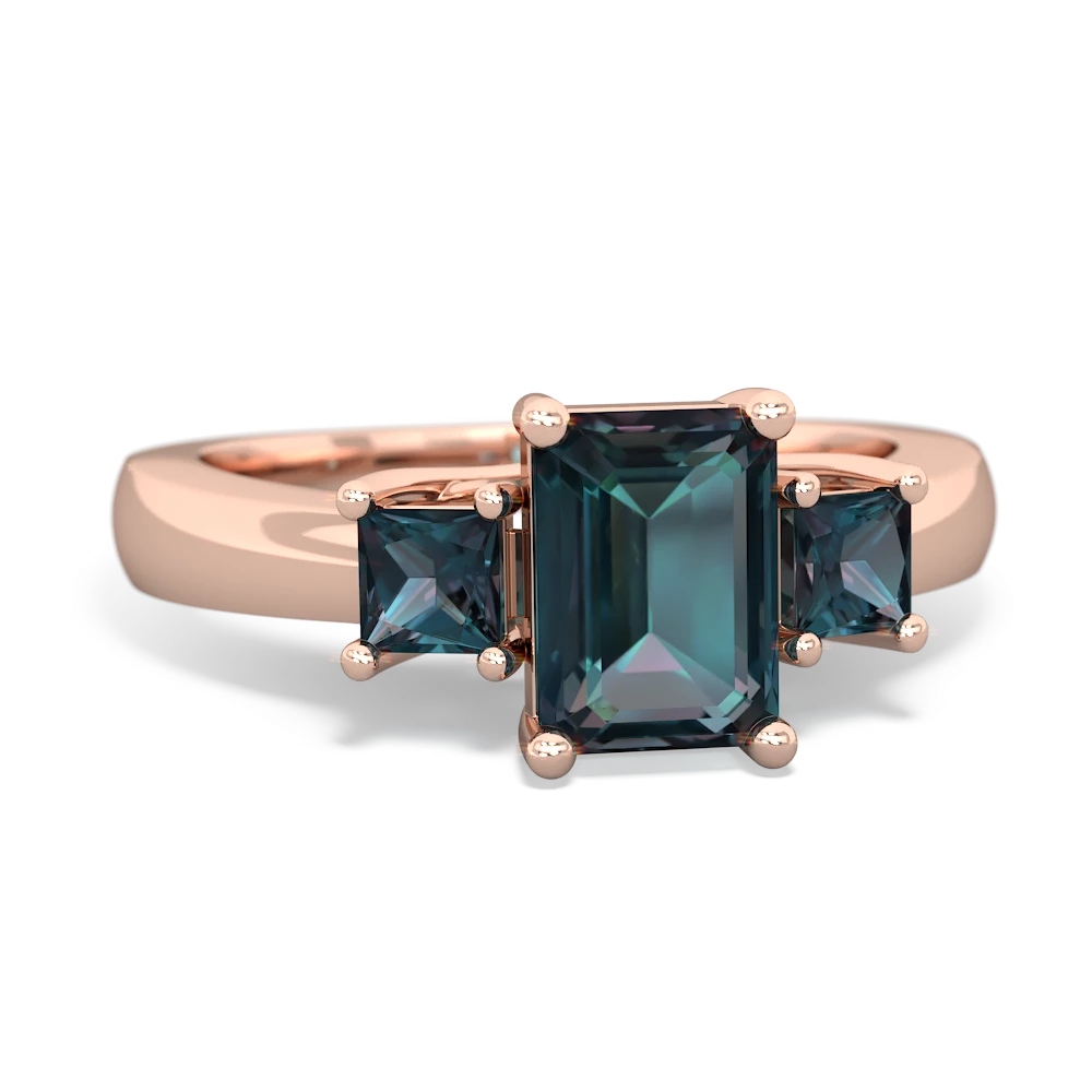 London Topaz Three Stone Emerald-Cut Trellis 14K Rose Gold ring R4021