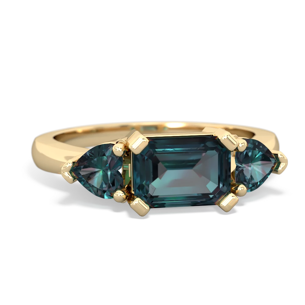 Lab Sapphire Three Stone 14K Yellow Gold ring R5235