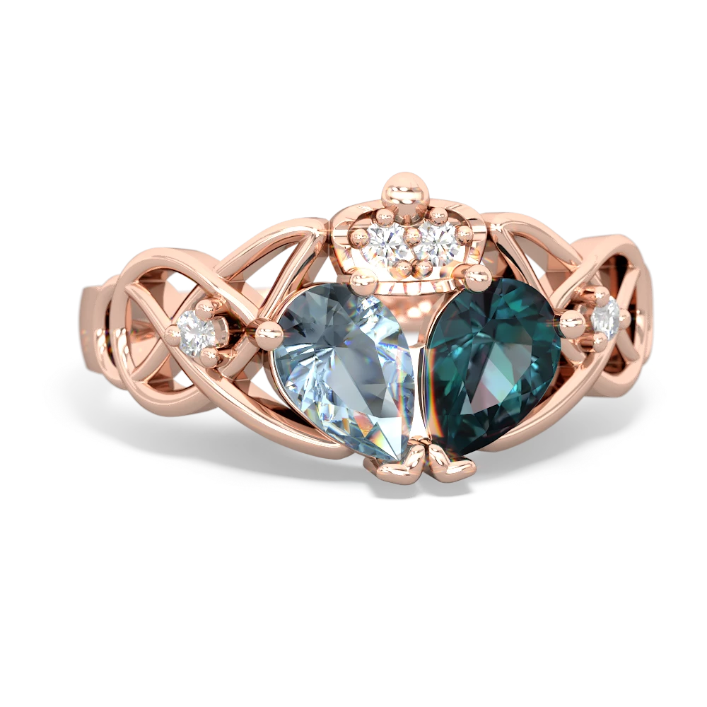 Alexandrite 'One Heart' Celtic Knot Claddagh 14K Rose Gold ring R5322