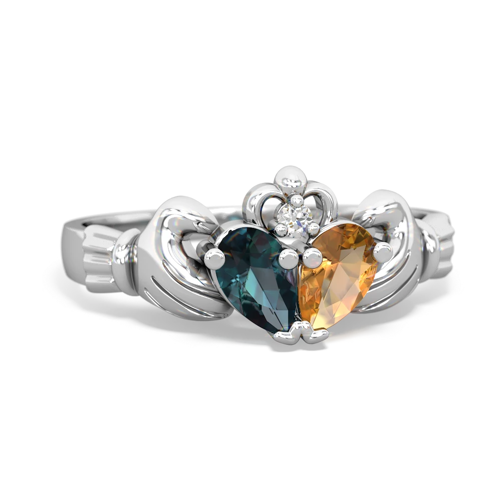 Alexandrite 'Our Heart' Claddagh 14K White Gold ring R2388