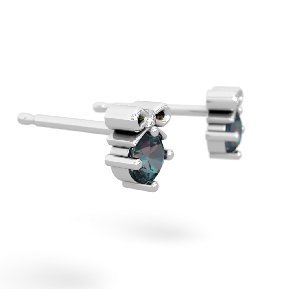 Alexandrite Diamond Bows 14K White Gold earrings E7002