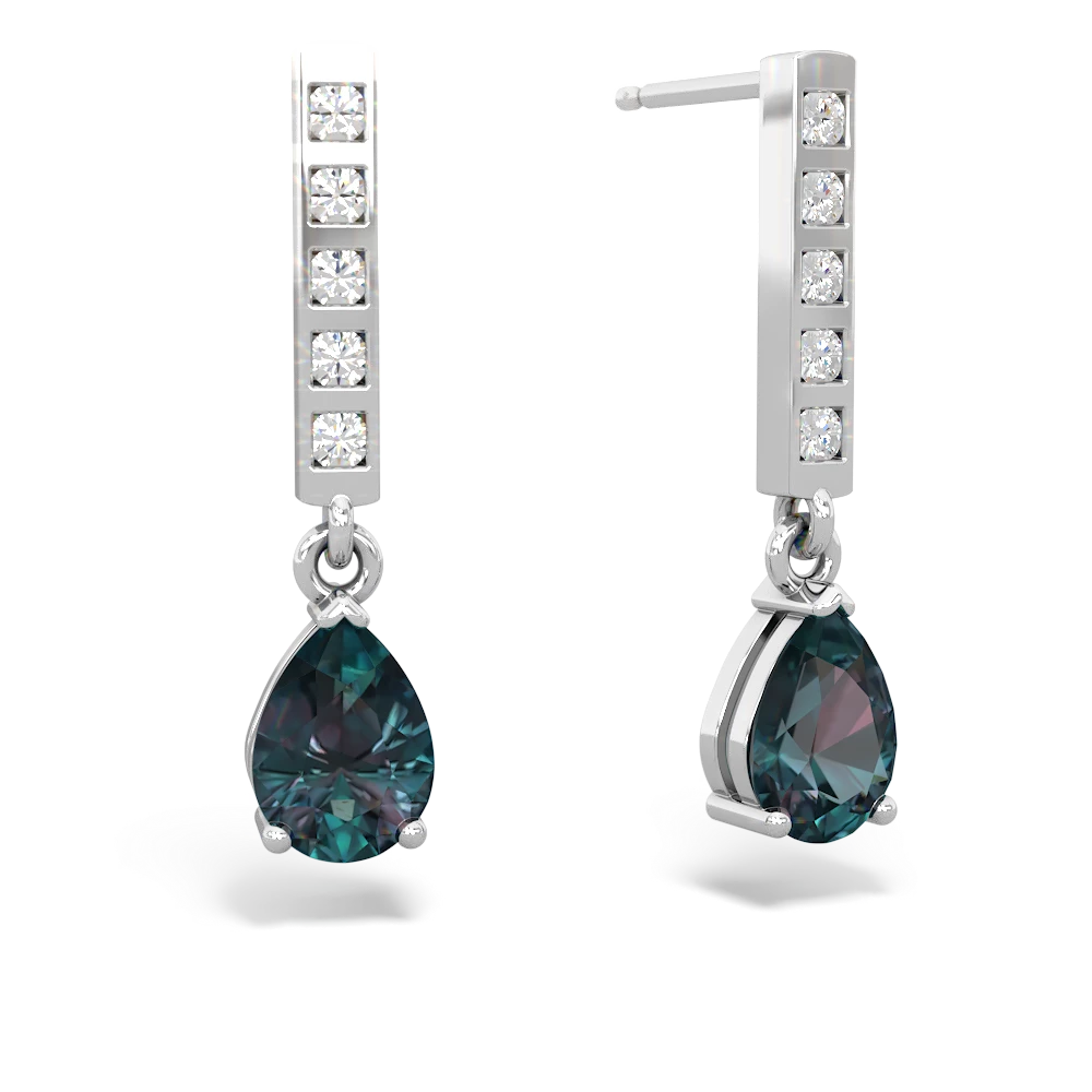 Alexandrite Art Deco Diamond Drop 14K White Gold earrings E5324