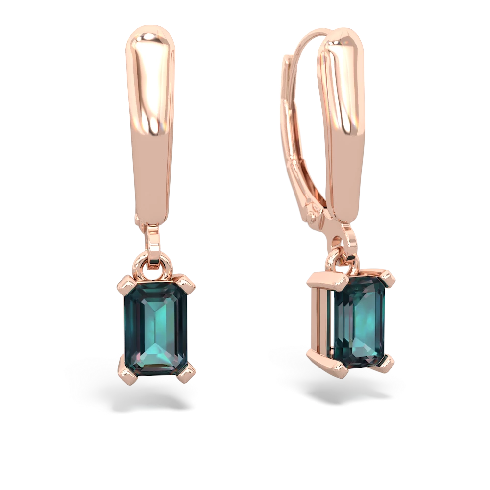 Alexandrite 6X4mm Emerald-Cut Lever Back 14K Rose Gold earrings E2855