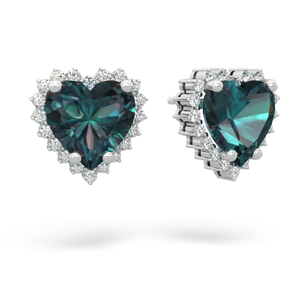 Alexandrite Sparkling Halo Heart 14K White Gold earrings E0391
