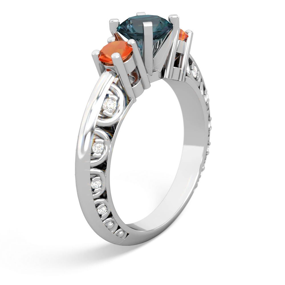 Alexandrite Art Deco Eternal Embrace Engagement 14K White Gold ring C2003