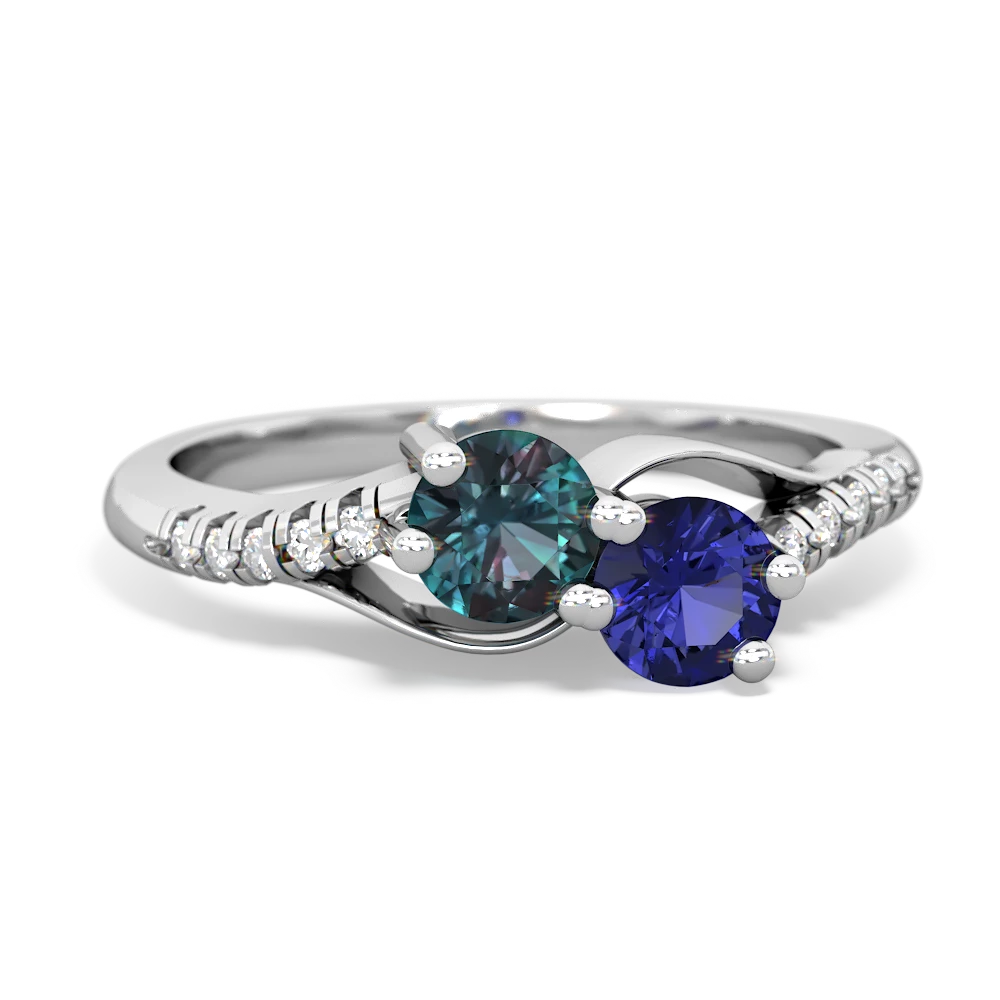 Alexandrite Infinity Pave Two Stone 14K White Gold ring R5285