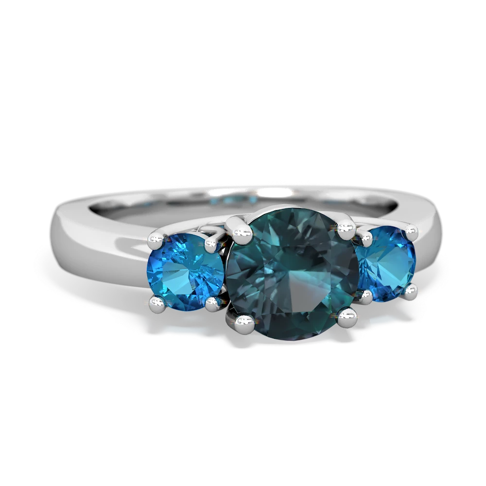 Alexandrite Three Stone Round Trellis 14K White Gold ring R4018