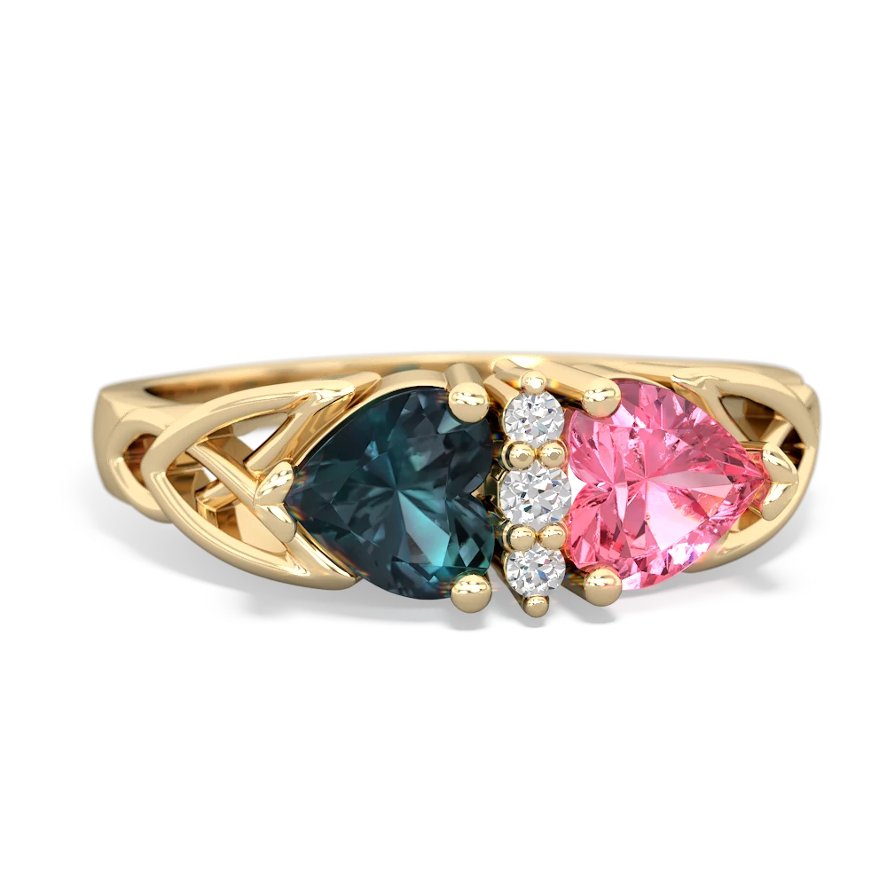 Alexandrite Celtic Knot Double Heart 14K Yellow Gold ring R5040
