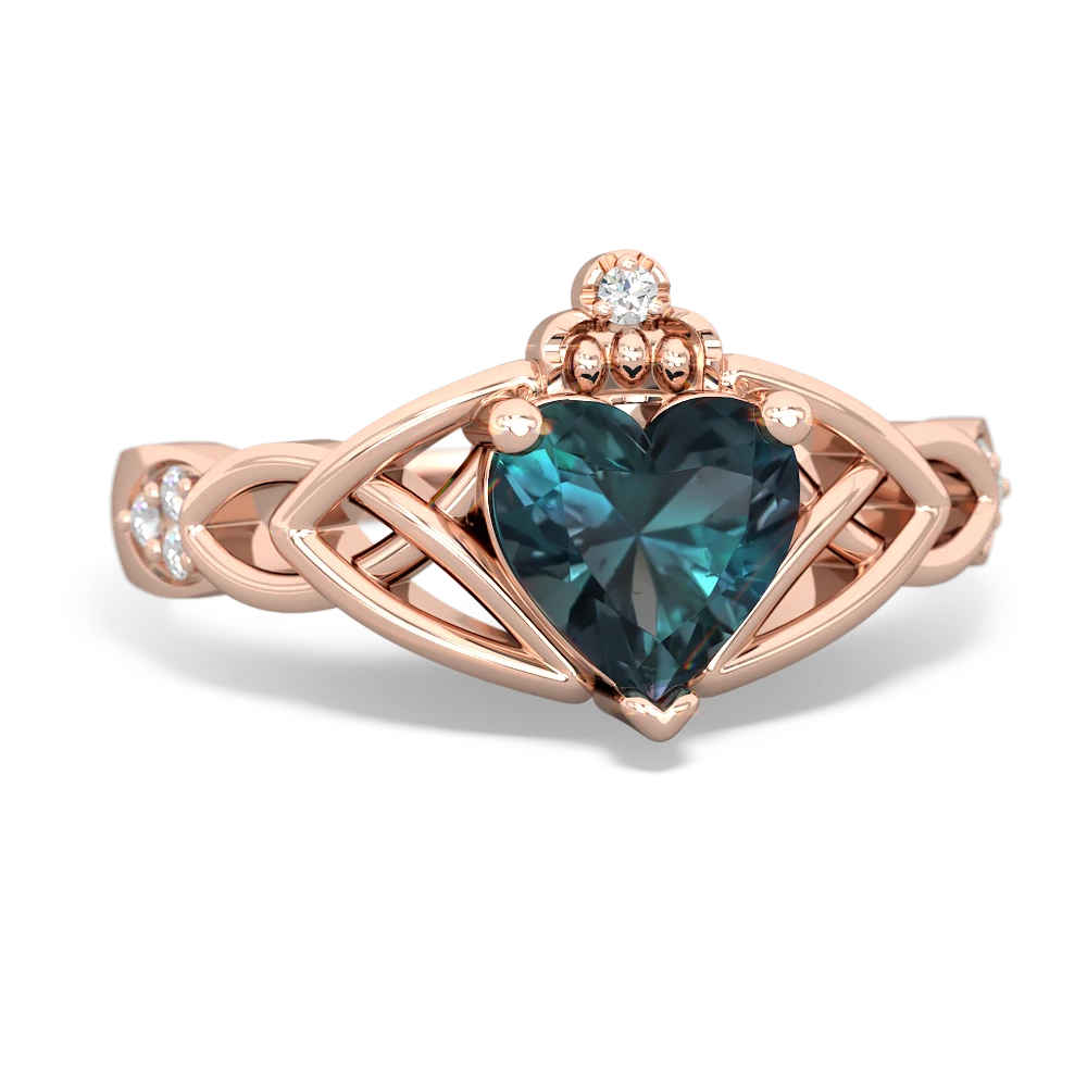 Alexandrite Claddagh Celtic Knot Diamond 14K Rose Gold ring R5001