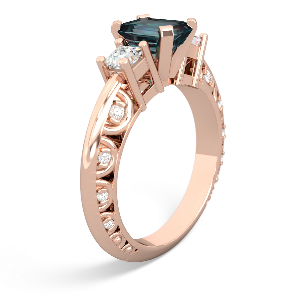 Alexandrite Art Deco Diamond 7X5 Emerald-Cut Engagement 14K Rose Gold ring R20017EM