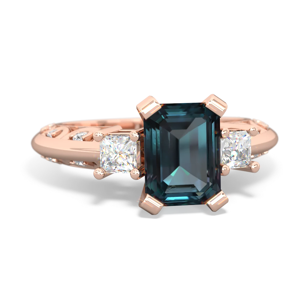 Alexandrite Art Deco Diamond 8X6 Emerald-Cut Engagement 14K Rose Gold ring R20018EM