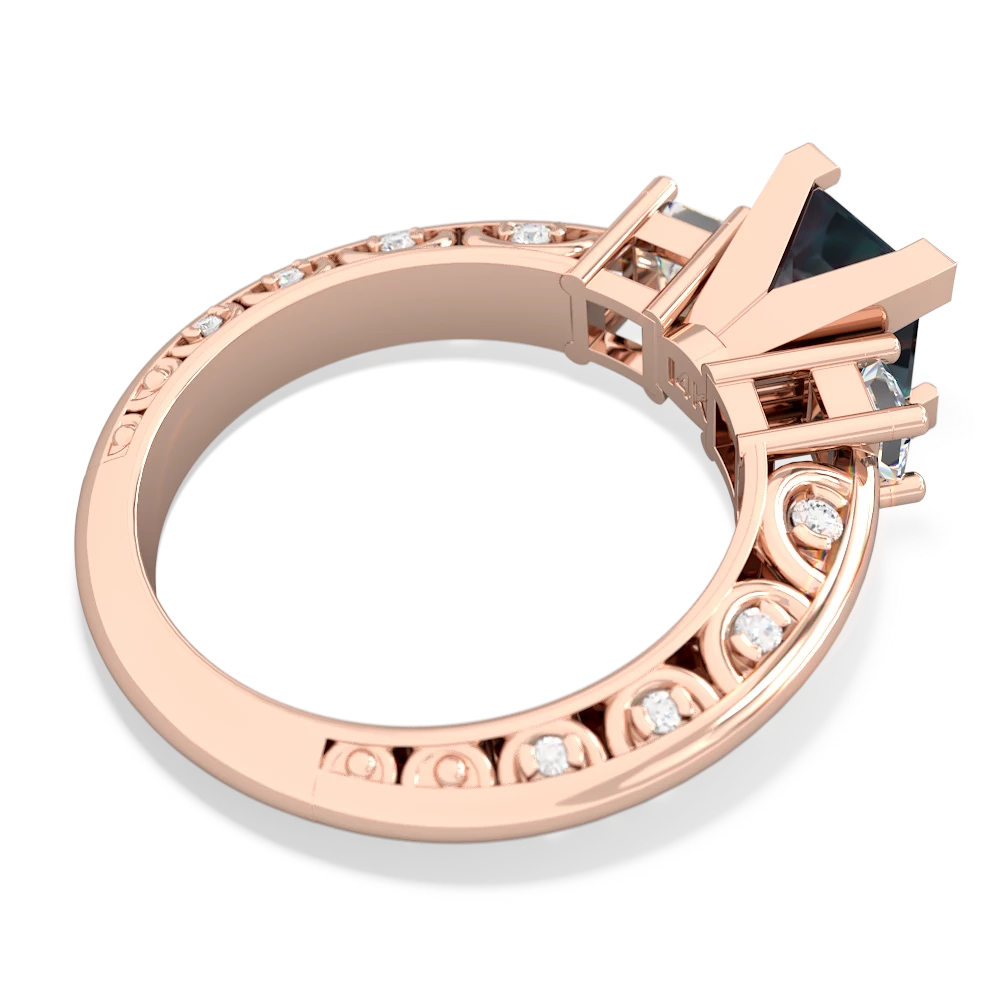 Alexandrite Art Deco Diamond Engagement 6Mm Princess 14K Rose Gold ring R2001