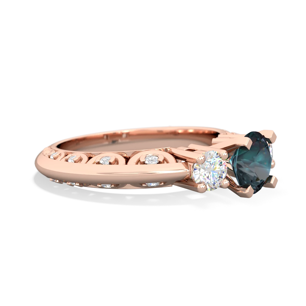 Alexandrite Art Deco Diamond 6Mm Round Engagment 14K Rose Gold ring R2003