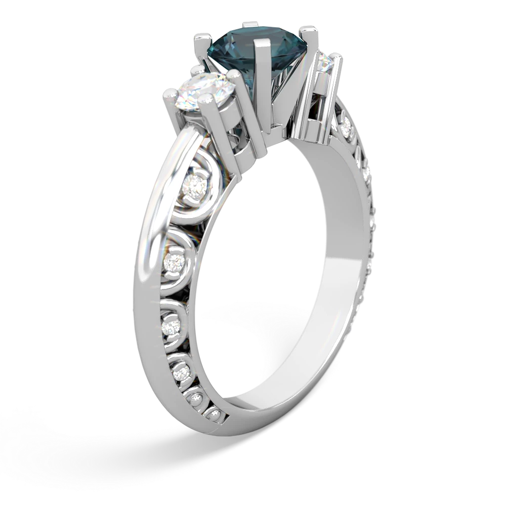 Alexandrite Art Deco Diamond 6Mm Round Engagment 14K White Gold ring R2003