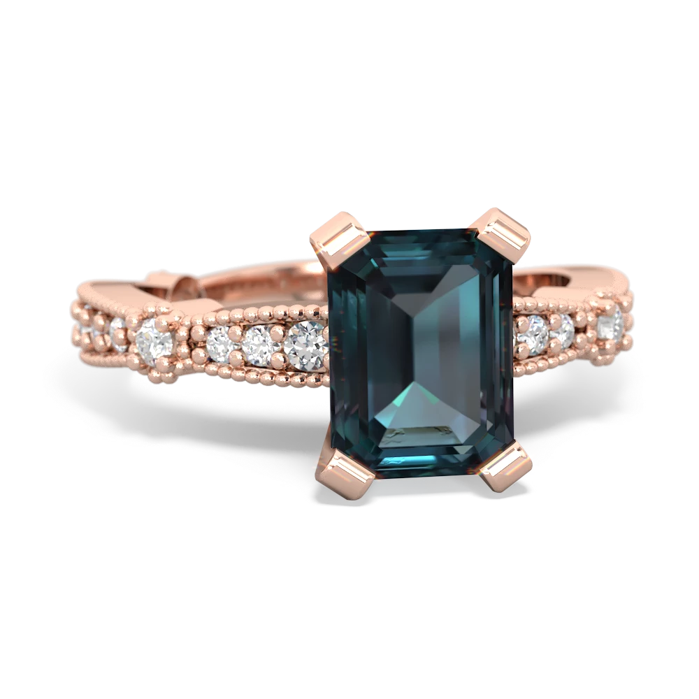 Alexandrite Sparkling Tiara 8X6 Emerald-Cut 14K Rose Gold ring R26298EM