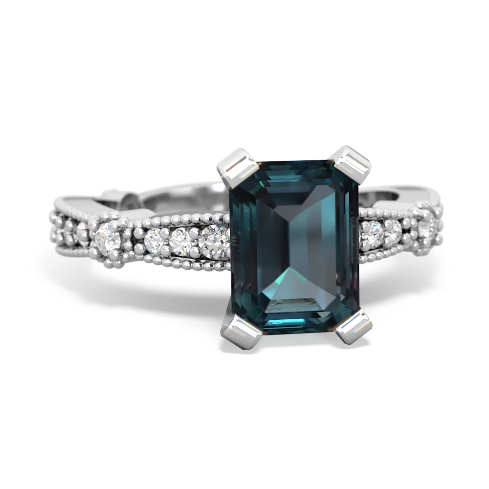 Alexandrite Sparkling Tiara 8X6 Emerald-Cut 14K White Gold ring R26298EM