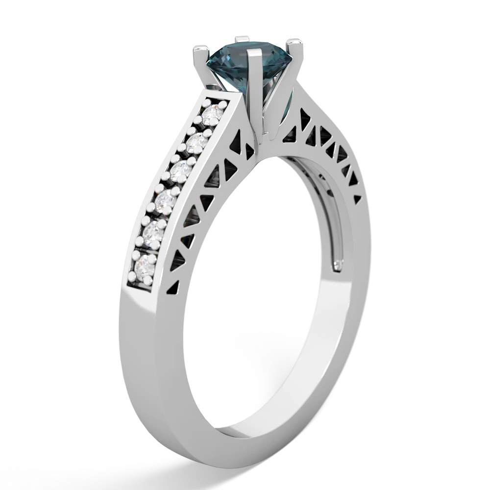 Alexandrite Art Deco Engagement 5Mm Round 14K White Gold ring R26355RD