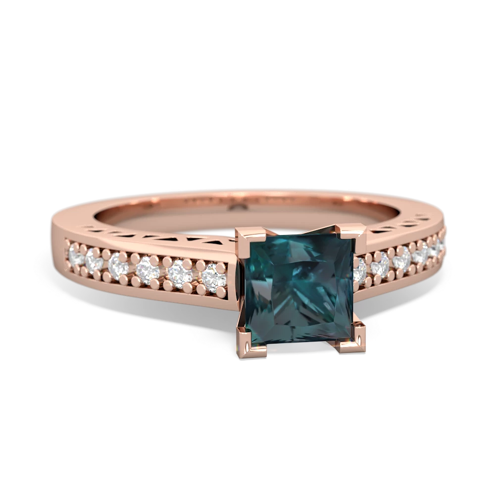 Alexandrite Art Deco Engagement 5Mm Square 14K Rose Gold ring R26355SQ