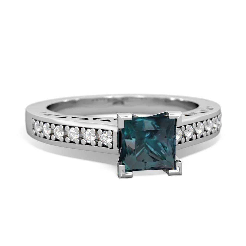 Alexandrite Art Deco Engagement 5Mm Square 14K White Gold ring R26355SQ