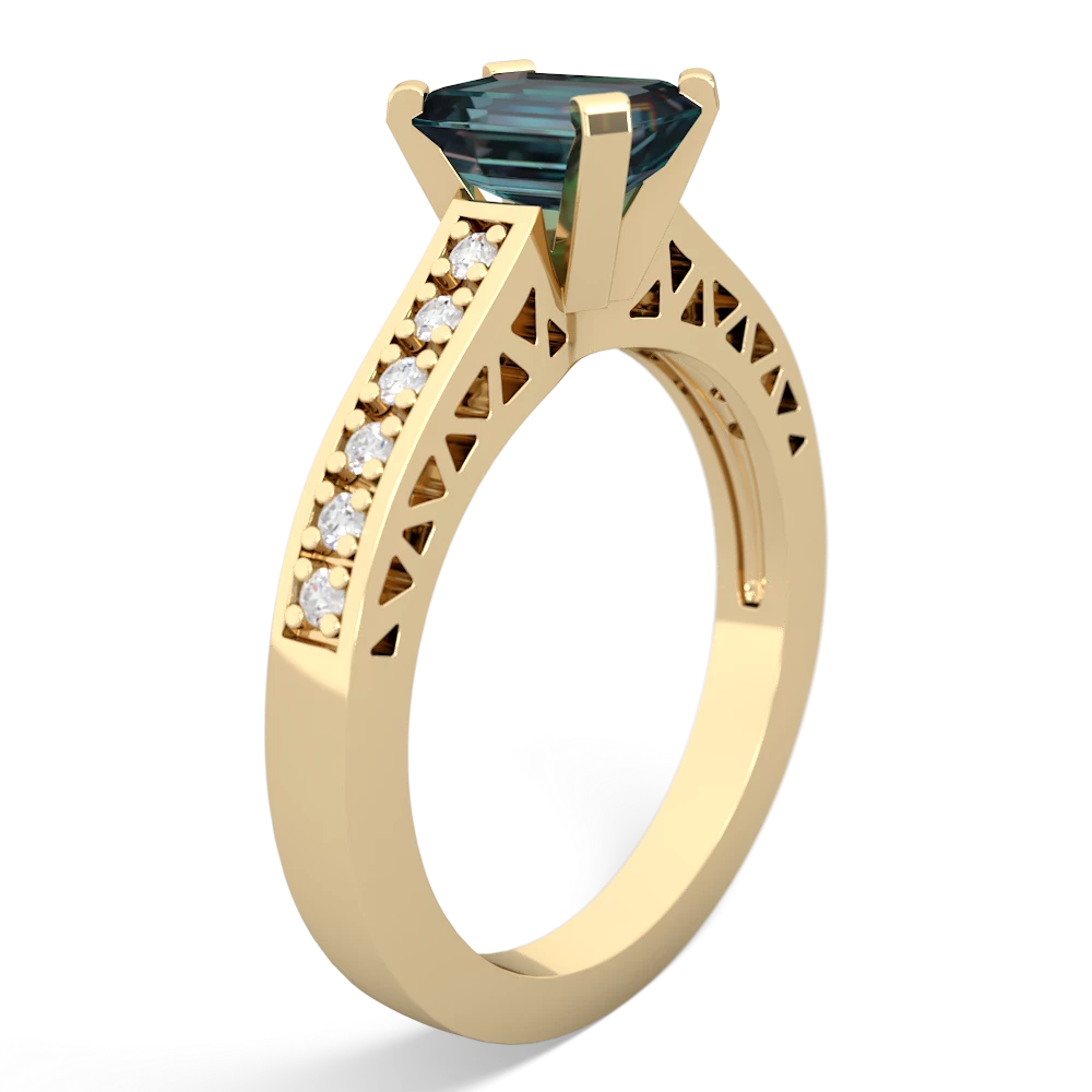 Alexandrite Art Deco Engagement 7X5mm Emerald-Cut 14K Yellow Gold ring R26357EM