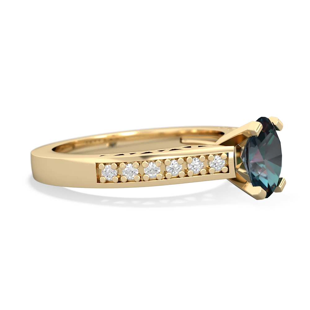 Alexandrite Art Deco Engagement 7X5mm Oval 14K Yellow Gold ring R26357VL