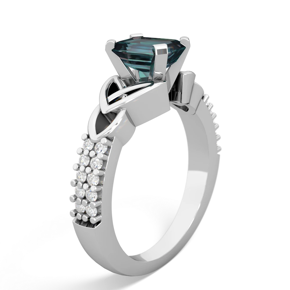 Alexandrite Celtic Knot 7X5 Emerald-Cut Engagement 14K White Gold ring R26447EM